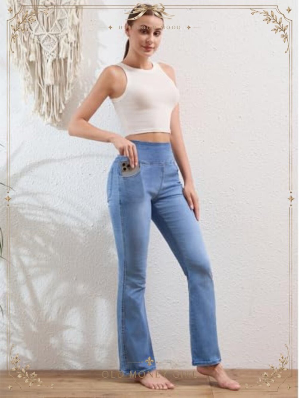 Pull On Flare Jeans High Waisted Stretchy Tummy Control Boot Cut Skinny - Picture 6 of 6